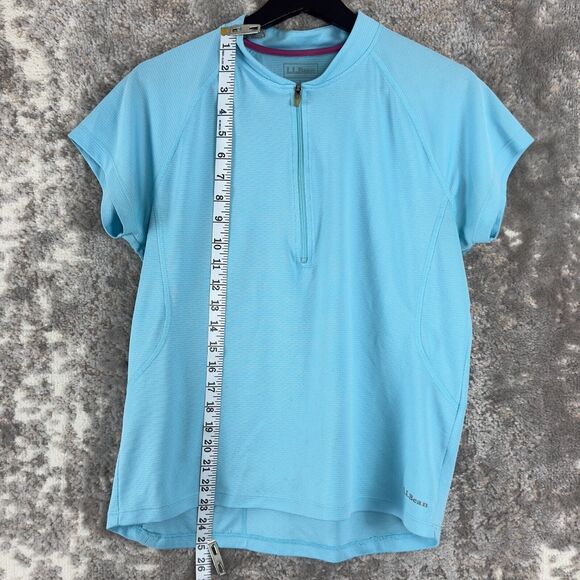 LL Bean Womens Size L Cycling Shirt Blue Short Sleeve 1/4 Zip Top Athletic - Picture 3 of 11